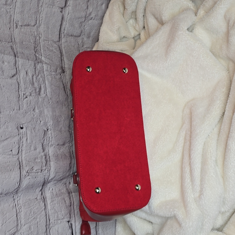 Sandol Living Fashion Red Faux Suede Embroidered Handbag - Picture 8 of 11